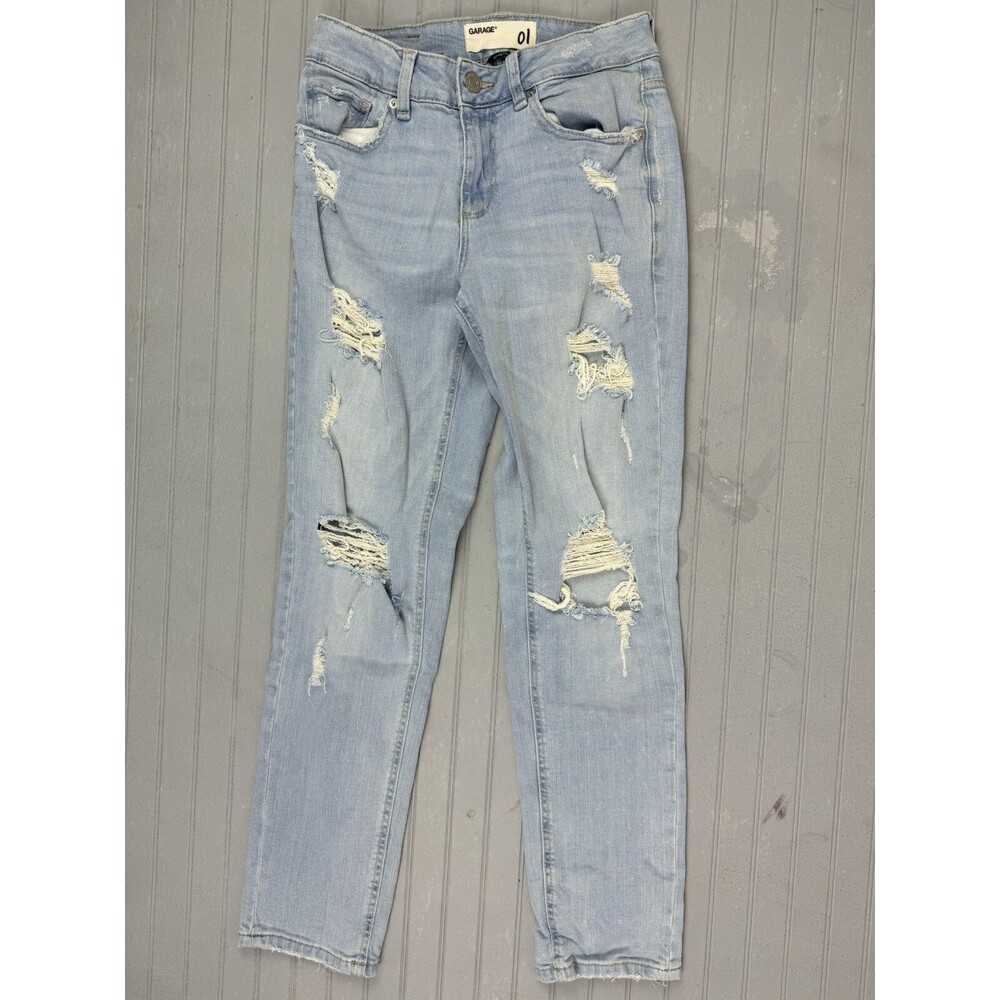 Garage Denim Size 1 Womens Jeans Mid Rise Distressed Skinny Light Wash Stretch